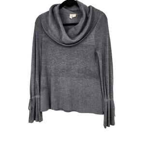 Anthropologie Moth Women's Gray Funnel Neck Tie Sleeve Detail Sweater Size Small